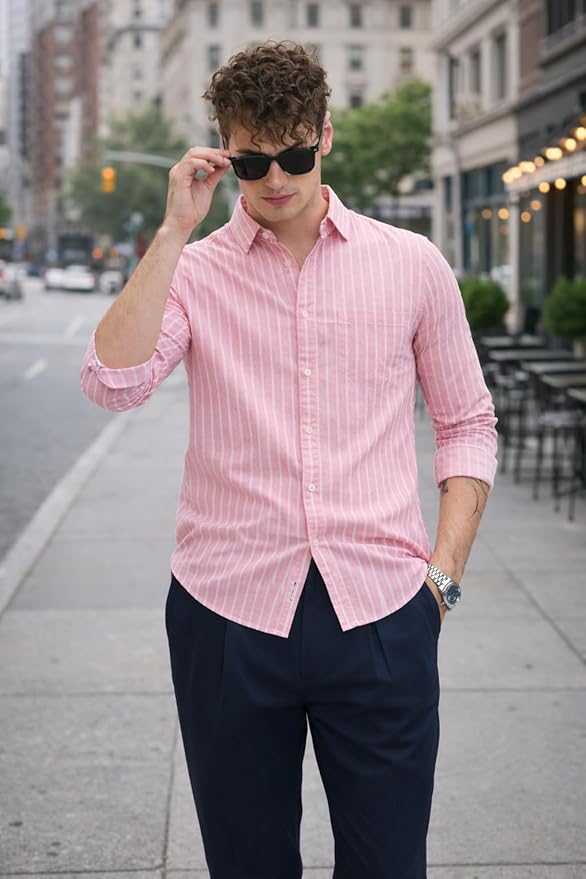 U TURN Men's Casual Printed Striped Stylish Latest Formal Shirt for Men | Cotton Mix 220 GSM - Image 4