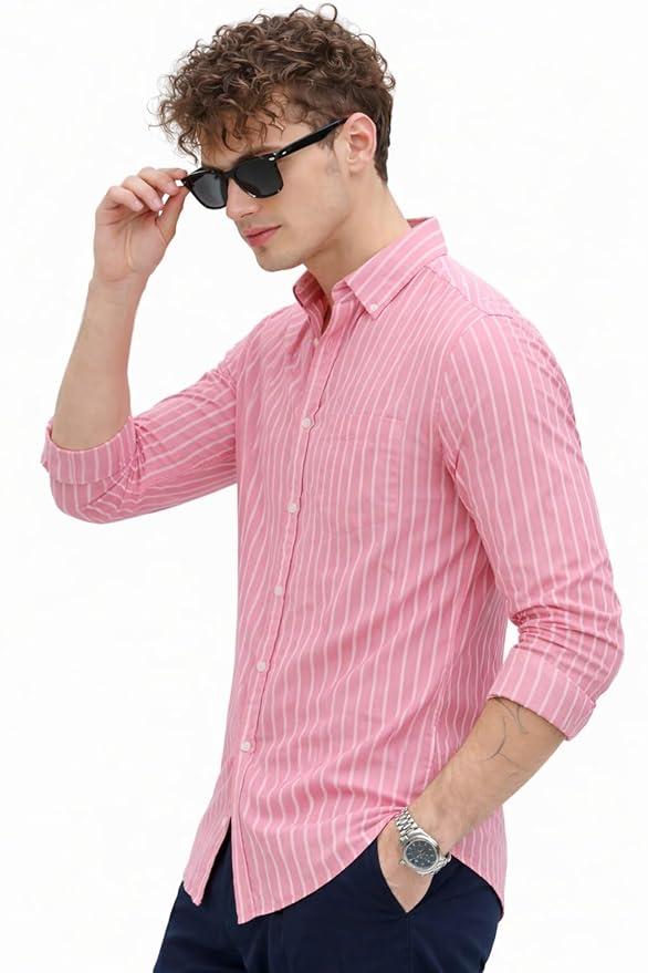 U TURN Men's Casual Printed Striped Stylish Latest Formal Shirt for Men | Cotton Mix 220 GSM - Image 2