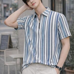London Hills Men’s Loose Fit Half Sleeve Vertical Striped Polo T-Shirt