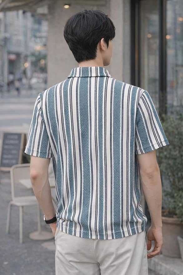 London Hills Men’s Loose Fit Half Sleeve Vertical Striped Polo T-Shirt - Image 2